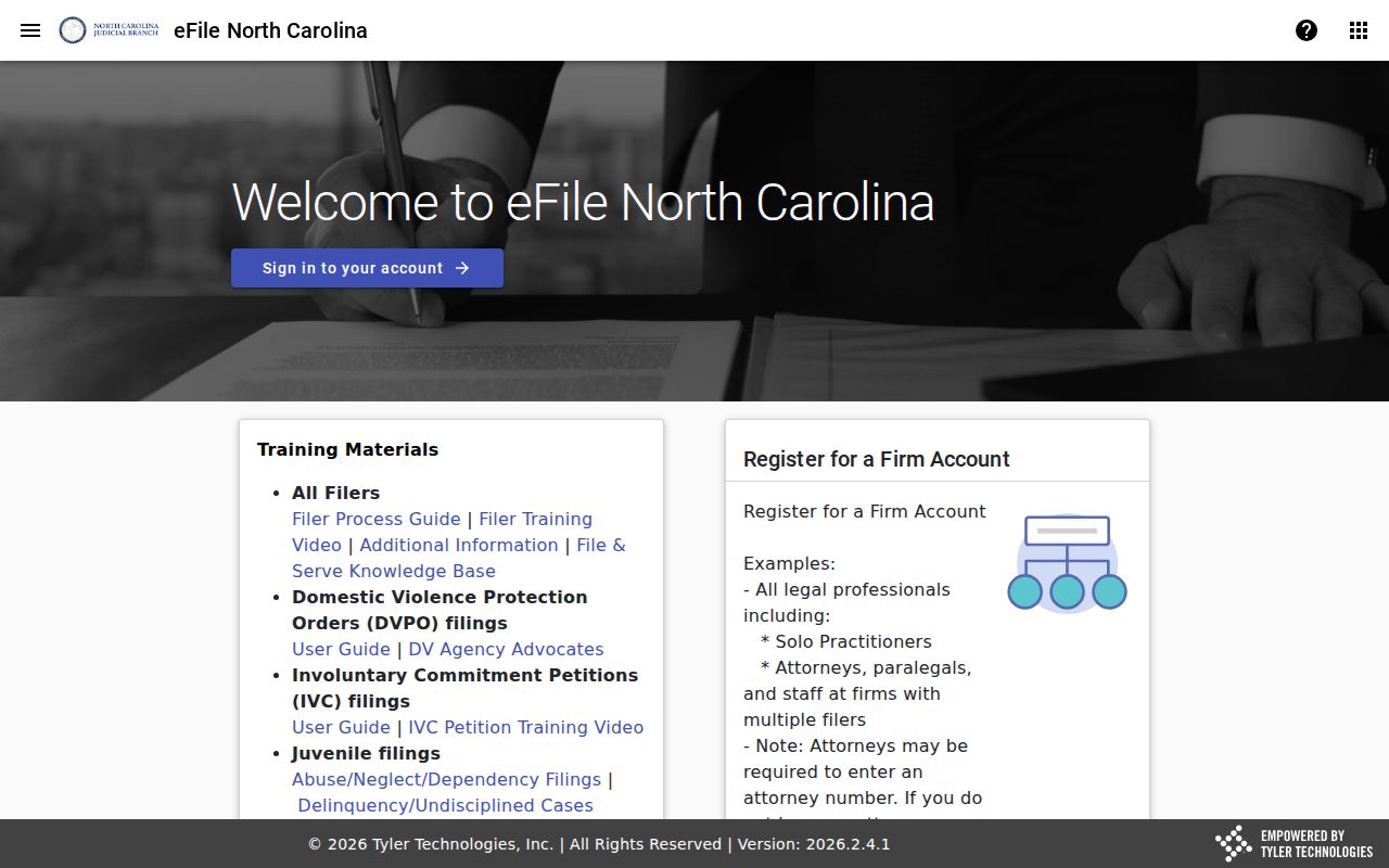 Warren County case search North Carolina File and Serve eCourts entry point