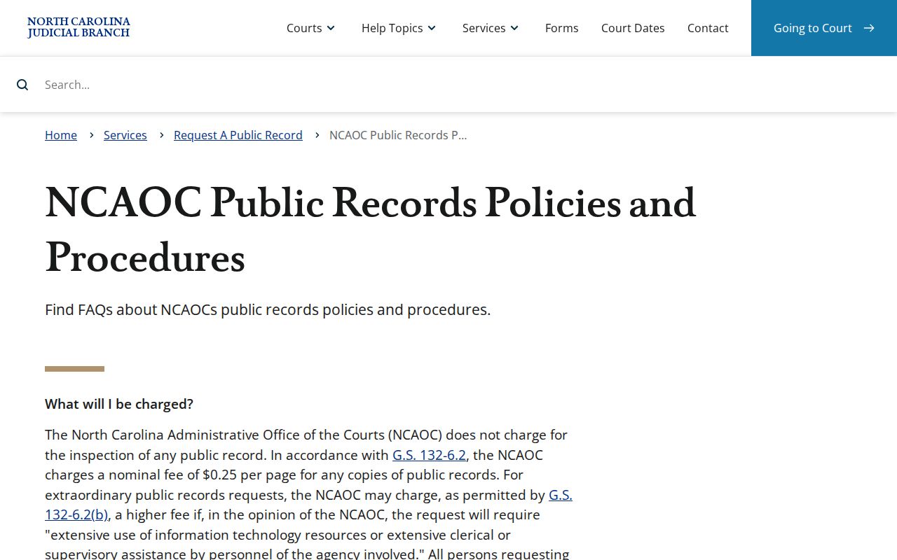 Warren County court records NCAOC public-record policy and custodian guidance