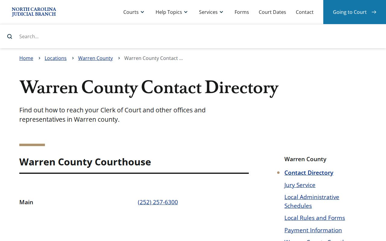 Warren County court docket official Warren County court contact directory