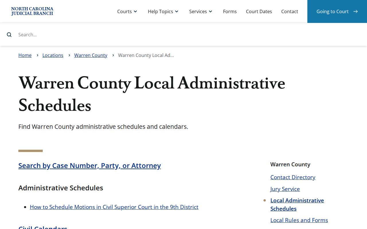 Warren County court docket official local administrative schedules page