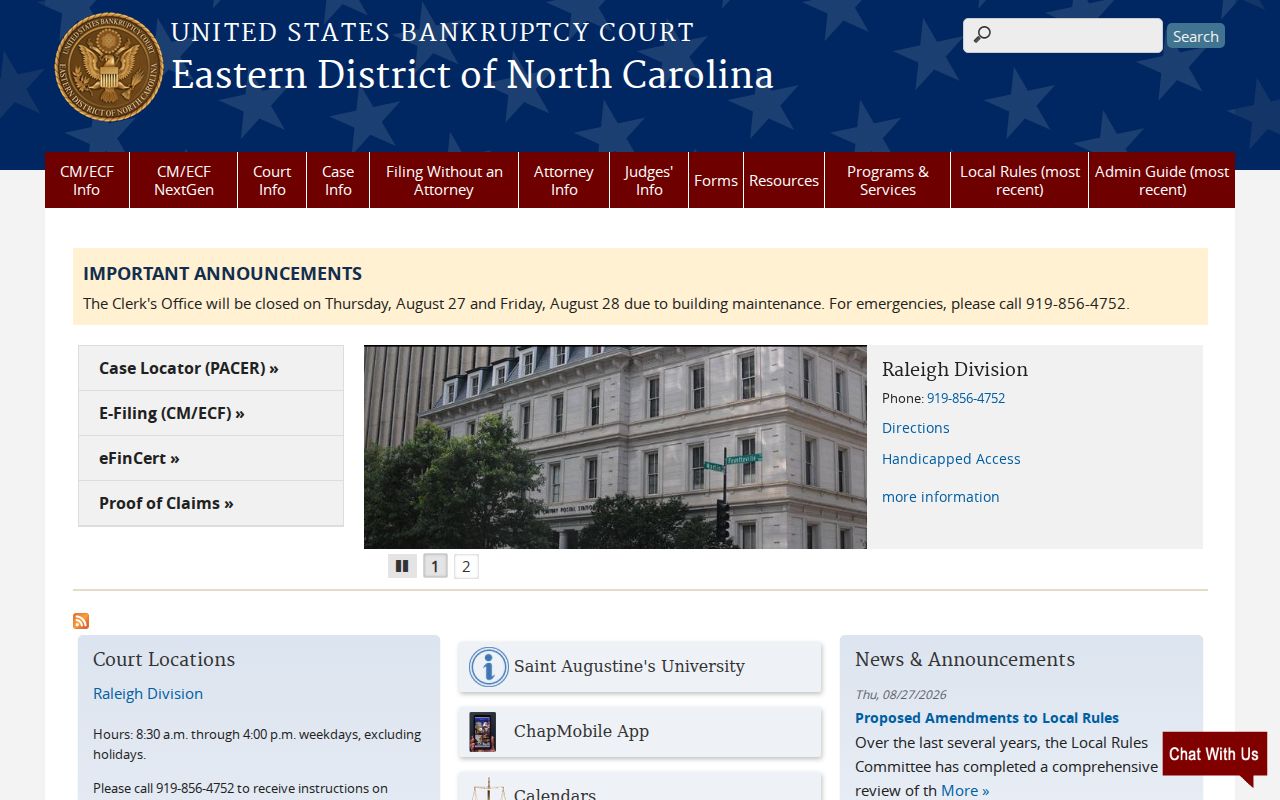 Warren County court docket Eastern District North Carolina bankruptcy access page