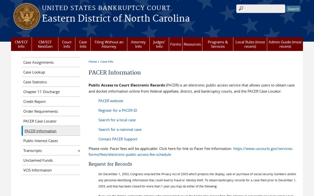 Warren County court docket Eastern District bankruptcy PACER archive information