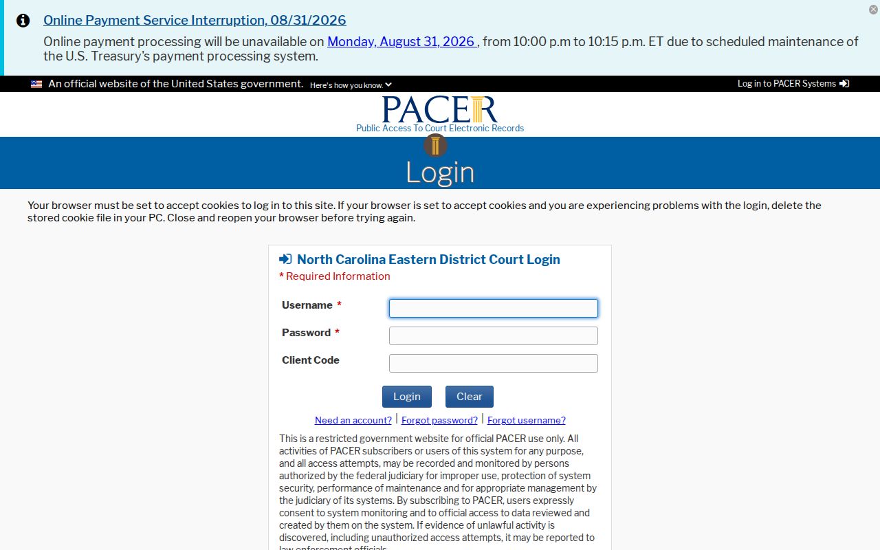 Warren County court docket federal Eastern District CM ECF login