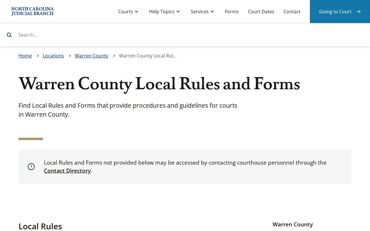 Warrenton court docket access through Warren-specific local rules and forms